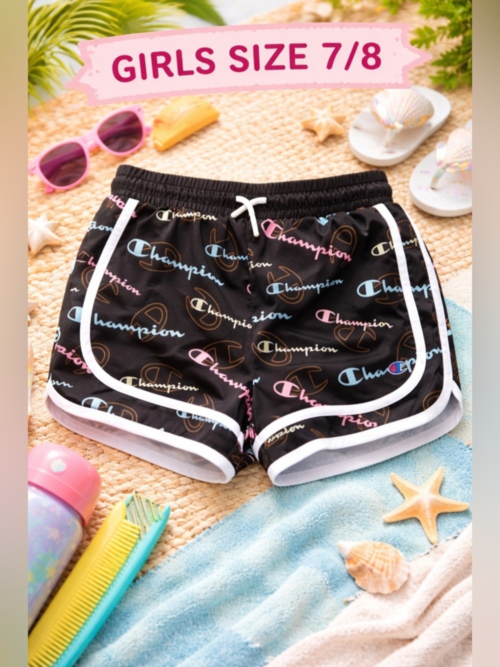 Champion kids Multicolor Logo Athletic Shorts with lining. Size 7/8.